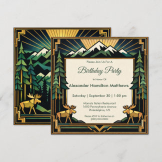 Invitation Art Deco Mountain Forest Birthday Party