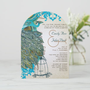 Invitation Art Déco Musical Peacock Bird Cage Plumes