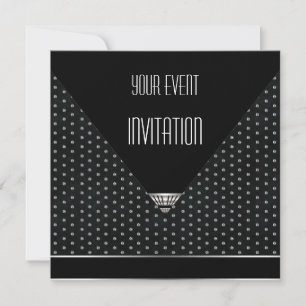 Invitation Art Déco Noir Argent Taches Blanches
