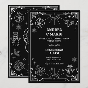 Invitation Art déco noir Noël ornement d'hiver mariage