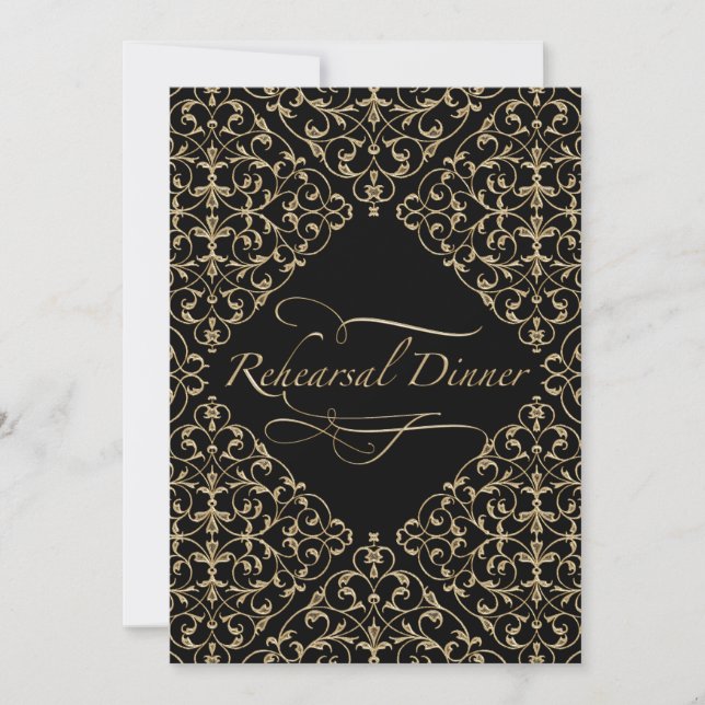 Invitation Art Déco Nouveau Dentelle Damas Golden Calligraphi (Devant)
