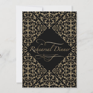 Invitation Art Déco Nouveau Dentelle Damas Golden Calligraphi