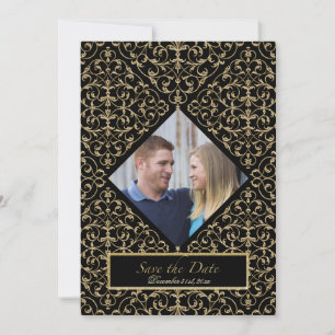 Invitation Art Déco Nouveau Dentelle Damas Golden Calligraphi