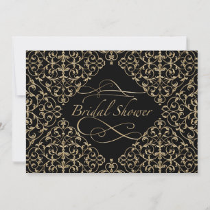 Invitation Art Déco Nouveau Dentelle Damas Golden Calligraphi