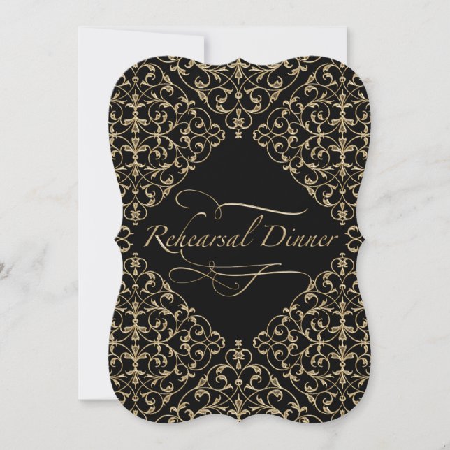 Invitation Art Déco Nouveau Dentelle Damas Golden Calligraphi (Devant)