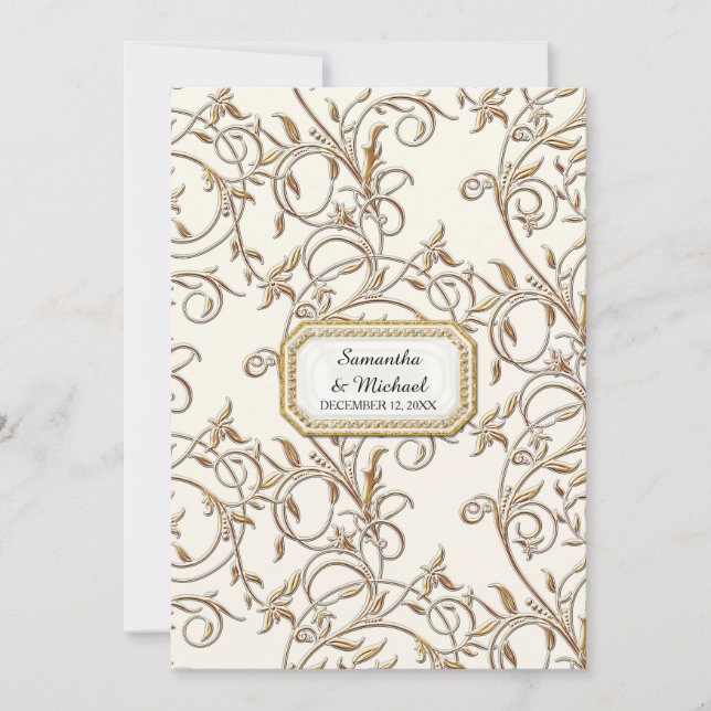 Invitation Art Déco Nouveau Elégant Gold Regency Off Blanc (Devant)