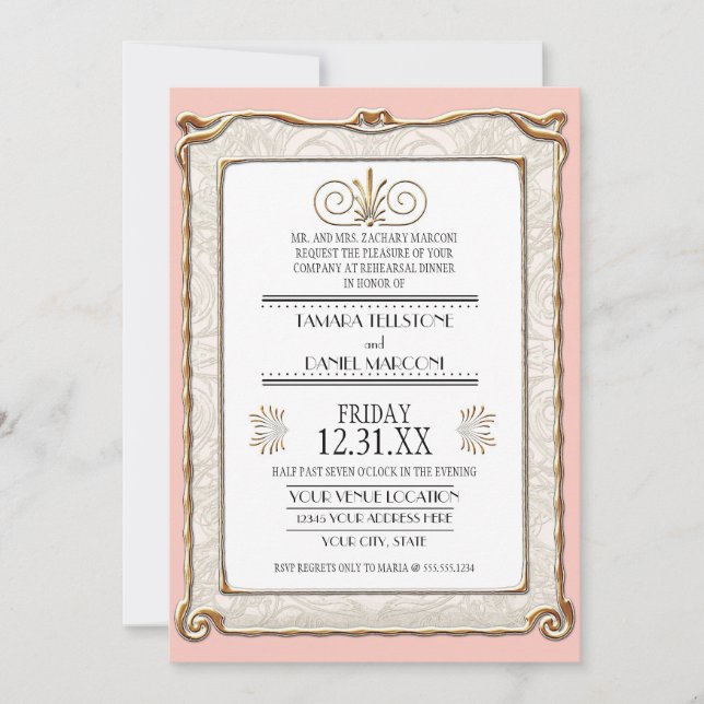 Invitation Art Déco Nouveau Gatsby Style Or en dentelle Look (Devant)
