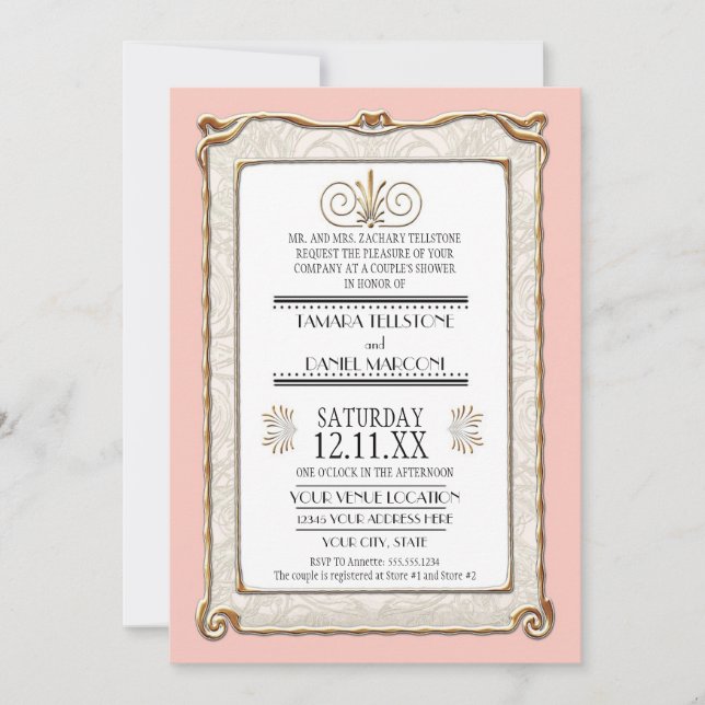 Invitation Art Déco Nouveau Gatsby Style Or en dentelle Look (Devant)