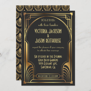 Invitation Art Déco Nouveau Mariage Gold & Black Mariage