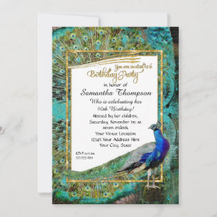 Invitation Art Déco Peacock Gold Parties scintillant Hollywoo