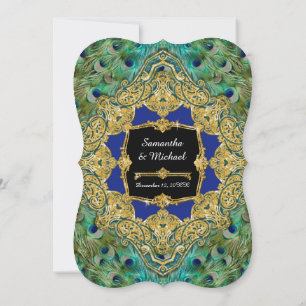 Invitation Art Déco Peacock Gold Parties scintillant Old Holl