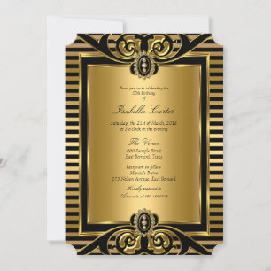 Invitation Art Déco Rayure Or Noir Fête d'anniversaire 2