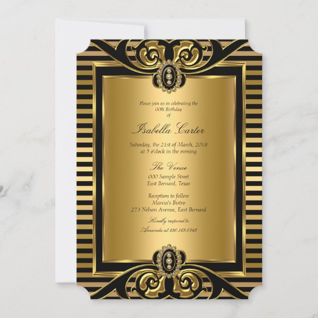 Invitation Art Déco Rayure Or Noir Fête d'anniversaire 2 (Devant)