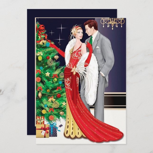 Invitation art déco rétro vintage Noël (Devant / Derrière)