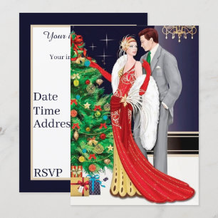 Invitation art déco rétro vintage Noël vacances