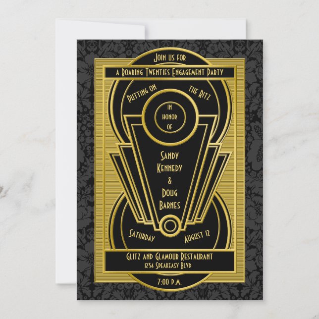 Invitation Art Déco Roaring 20s Twenties Engagement Party (Devant)