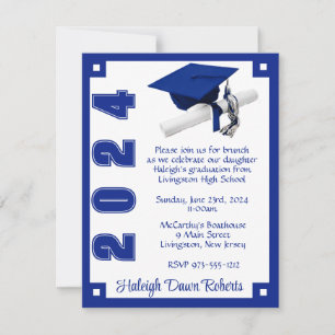 Invitation Art Déco Royal Blue & White Graduation