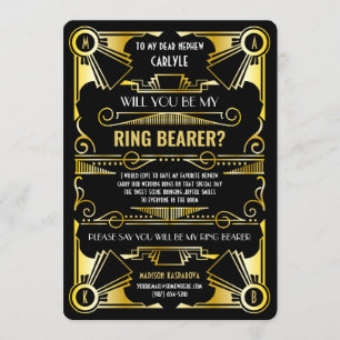 Invitation Art Déco Seras-Tu Mon Garçon D'Honneur Bague Or & 