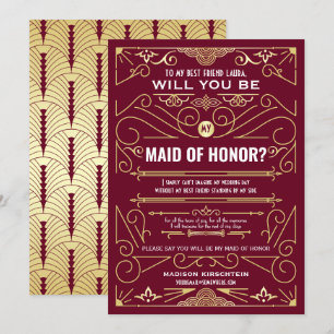 Invitation Art Déco Serez-vous ma servante d'honneur Bourgogn