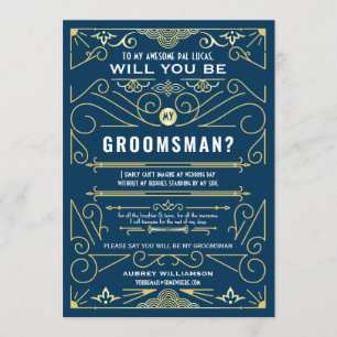 Invitation Art Déco Serez-Vous Mon Groomsman Gold Blue