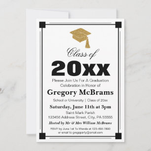 Invitation Art Déco Style White Graduation Party
