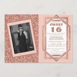 Invitation Art Déco Sweet 16 Rose Gold Parties scintillant Ga