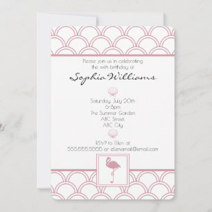 Invitation Art Déco Vague Patten Flamant rose rose Anniversai