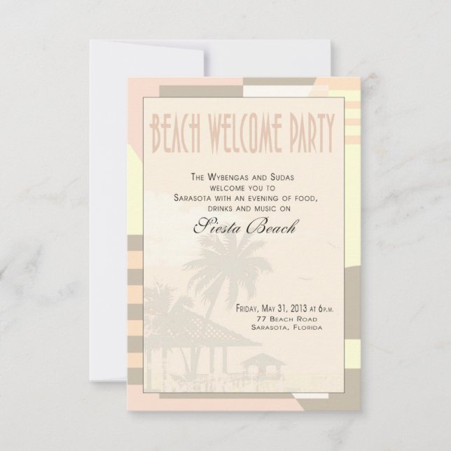 Invitation Art Déco Vintage Beach Welcome Party | blush (Devant)