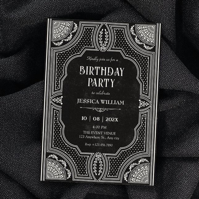 Invitation Art déco vintage noir pour anniversaire (Créateur téléchargé)