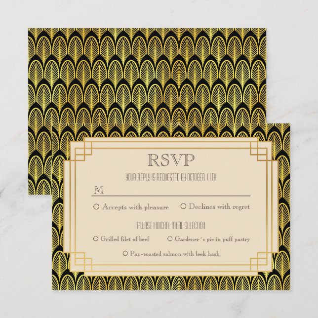 Invitation Art déco vintage rsvp (Devant / Derrière)