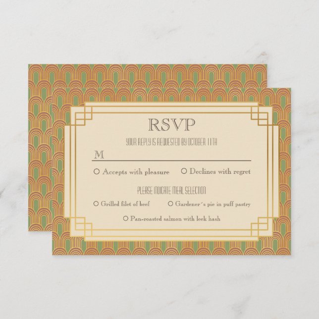 Invitation Art déco vintage rsvp (Devant / Derrière)