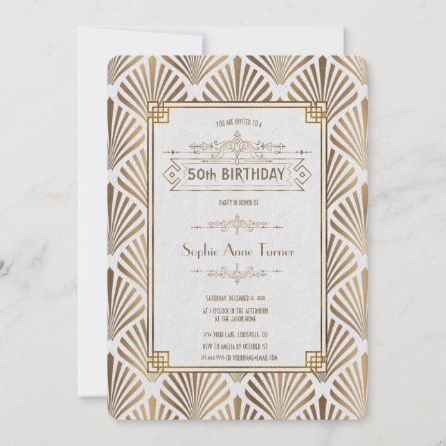Invitation Art Déco White Gatsby 1920 50e anniversaire (Devant)
