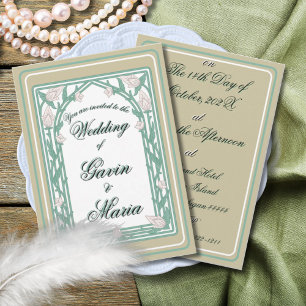 Invitation Art Déco William Morris Floral Mariage vert