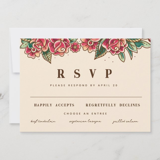 Invitation Art du tatouage Rose de la vieille école (Devant)