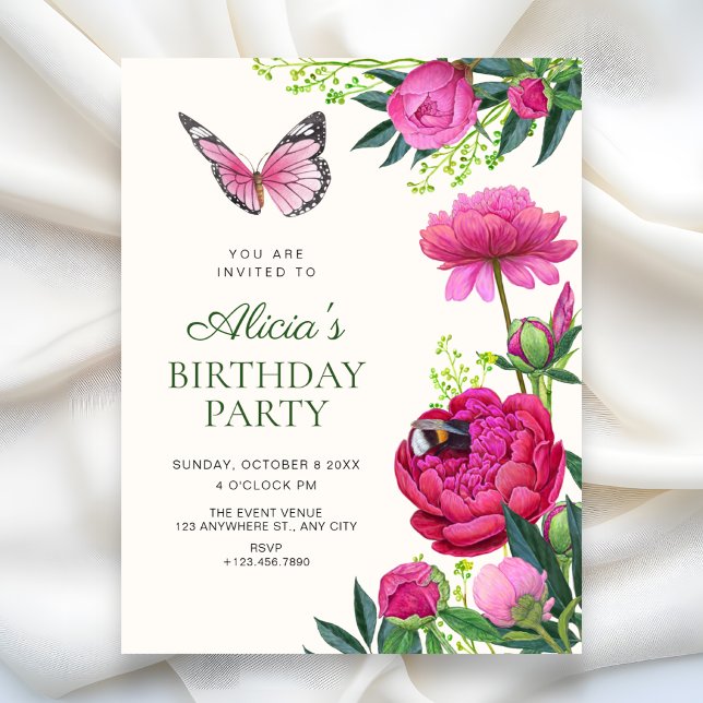 Invitation art floral anniversaire de naissance (Créateur téléchargé)