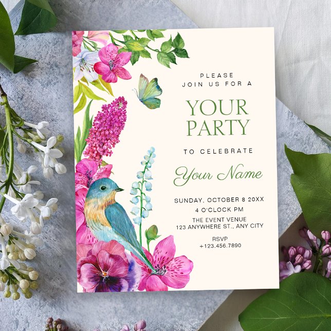 Invitation art floral d'oiseaux  (Créateur téléchargé)