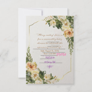 Invitation art floral pastel AVEC TWIGS LEVES BABY GIRK SHOWE