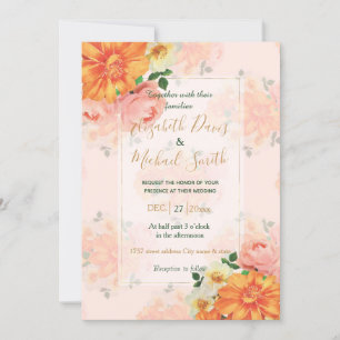 Invitation Art floral rose et orange
