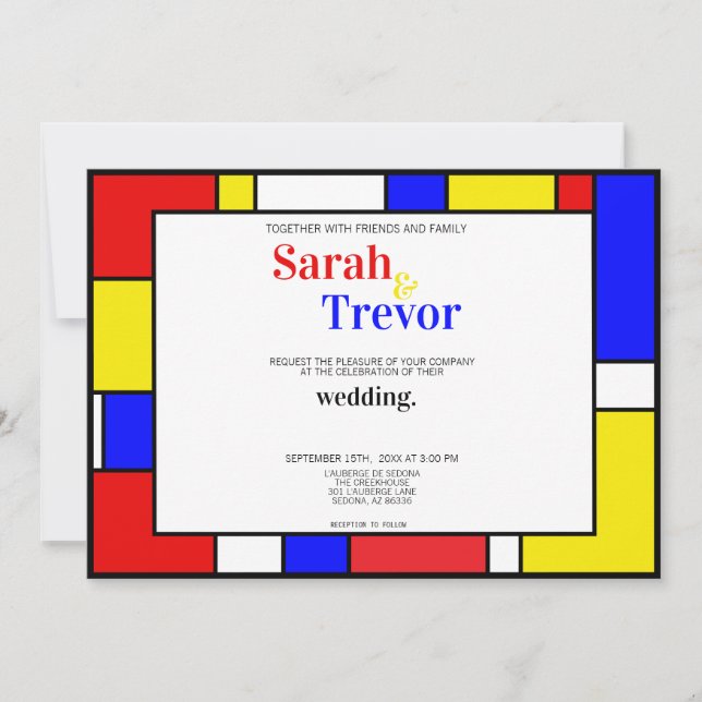 Invitation Art géométrique de couleurs primaires rétro modern (Devant)