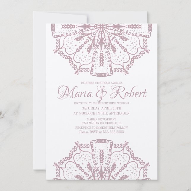 Invitation Art mandala bohème rose kraft mariage (Devant)