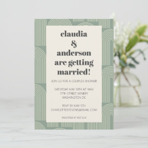 Invitation Art moderne de la ligne d'arc   Sage Green Couples