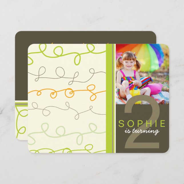 Invitation Art moderne rétro amusant Scribbles Photo Annivers (Devant / Derrière)