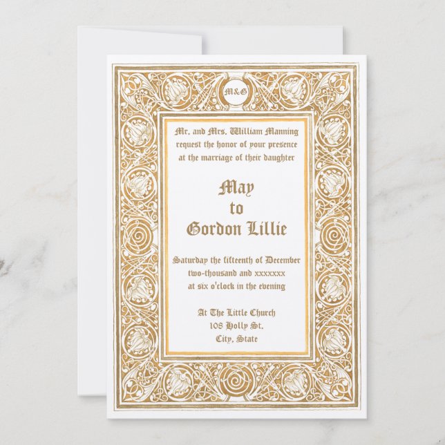 Invitation Art Nouveau 1895 Mariage de la frontière du feuill (Devant)