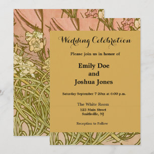 Invitation Art Nouveau Alfonse Mucha fleurs d'oeillets floral