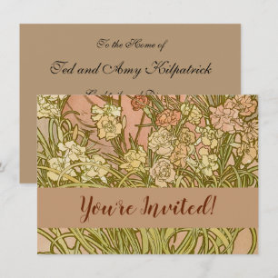 Invitation Art Nouveau Alfonse Mucha fleurs d'oeillets floral