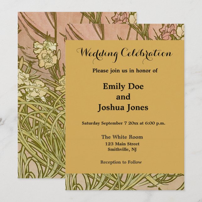 Invitation Art Nouveau Alphonse Mucha Fleurs de carnation flo (Devant / Derrière)