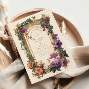 Invitation Art Nouveau Arc d'or Mariage Floral