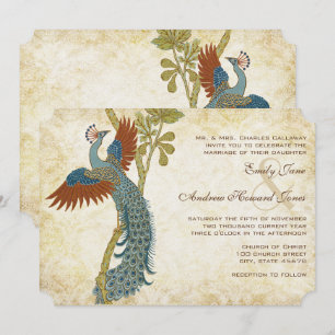 Invitation Art Nouveau Art Déco Paon Oiseaux Mariage