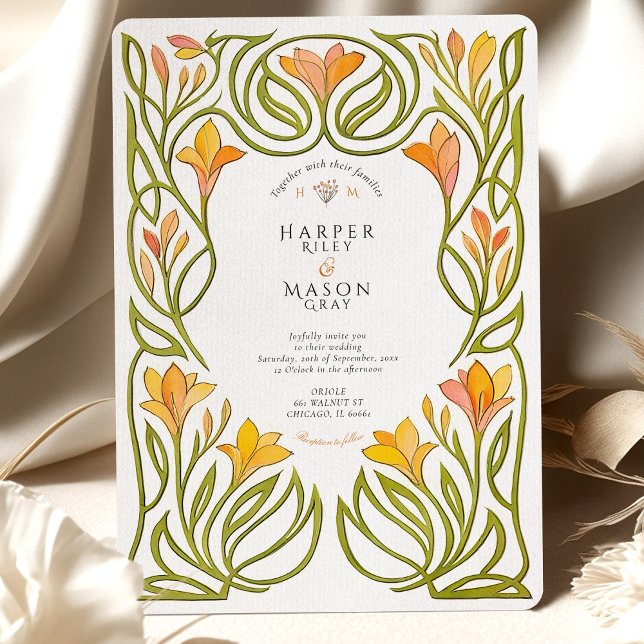 Invitation Art Nouveau Art Nouveau Orange Lily Mariage (Créateur téléchargé)