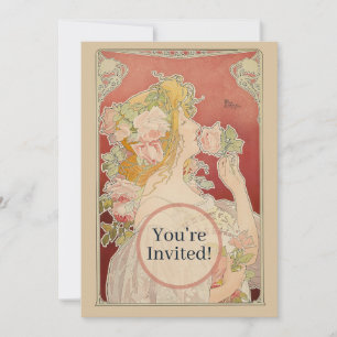 Invitation Art Nouveau Belle Époque Dame Roses Livemont